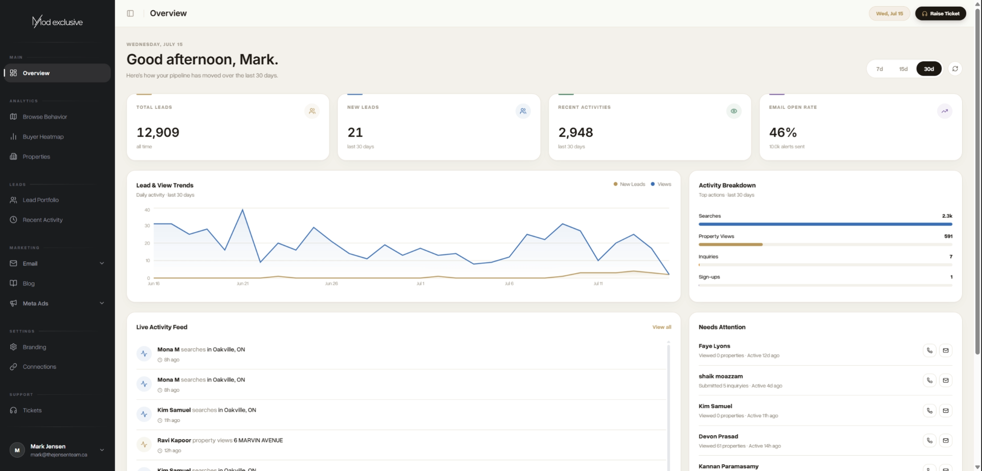 MOD Exclusive dashboard